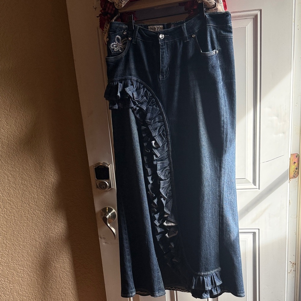 Ruffled Denim Maxi Skirt